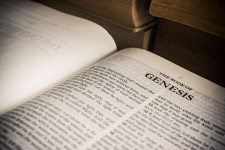 Old testament in King James version, Genesis chapter in a Holy Bible.