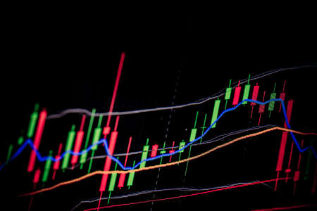 A stock market graph on a black background.