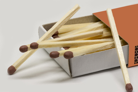 A close-up of wooden matches in a boxの写真素材
