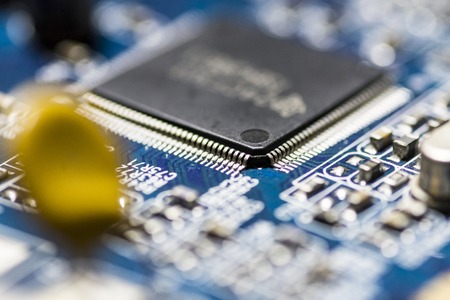 microchips and circuits on a board
