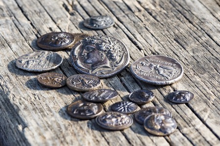 stack of Greek ancient coins, Athens, Greeceの写真素材