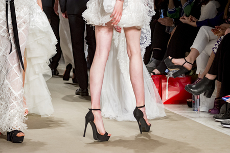 female models at finale of the fashion showの写真素材