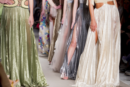 female models at finale of the fashion showの写真素材