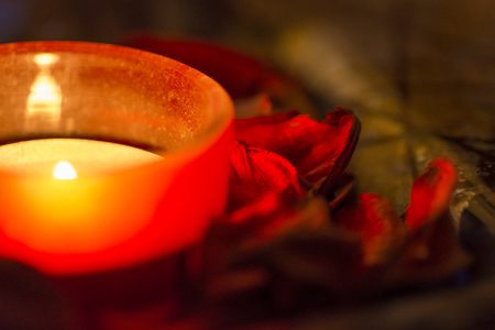 few candles in the table with romantic atmosphereの写真素材