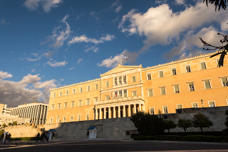 greek parliament on a sunny day with cloudsの写真素材