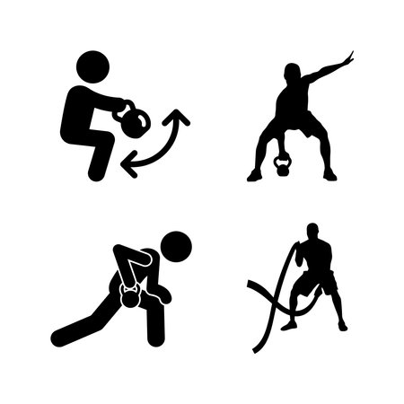 Set of black silhouettes of different sports icons on a white backgroundのイラスト素材