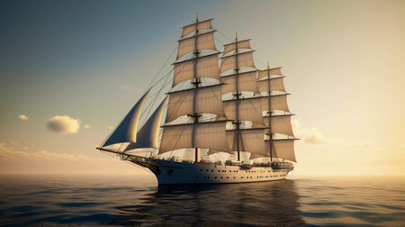 Sail boat in the sea at sunset.の素材