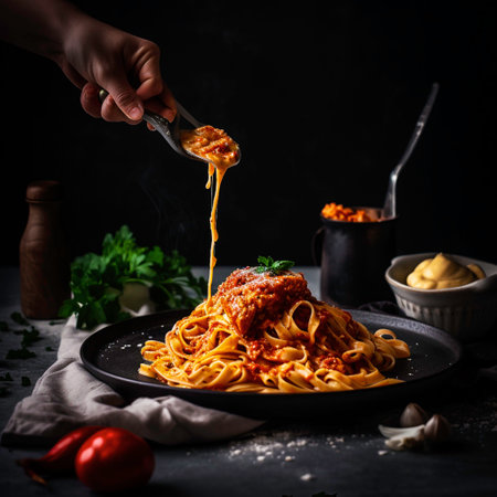 Spaghetti bolognese with tomato sauce and parmesan cheeseの素材