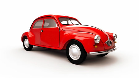 Red retro car on a white background.の素材