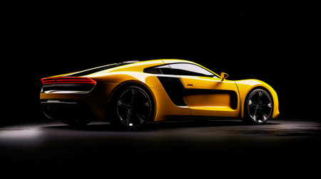 A yellow brand-less generic concept car in a dark studio.の素材