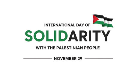 International Day of Solidarity with Palestinian People text with Palestinian flag and November 29 dateの素材
