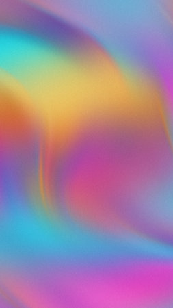 Swirling abstract gradient of pink purple blue yellow orange with subtle grain textureの写真素材