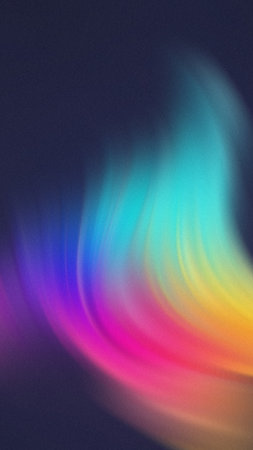 Swirling vibrant rainbow gradient light streaks on a dark textured background.の写真素材