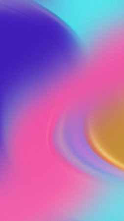 Abstract gradient background with flowing swirls of pink purple blue gold and teal colors.の写真素材
