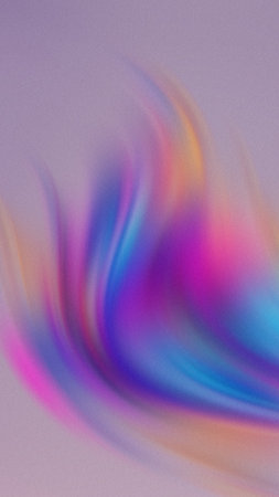 Swirling abstract gradient of vibrant pink blue and yellow on soft purple backgroundの写真素材