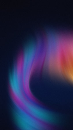 Swirling abstract streaks of vibrant blue purple pink and orange light on a dark textured background.の写真素材