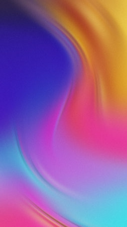 Swirling abstract background with vibrant blue pink yellow and orange gradient colors and subtle grain textureの写真素材