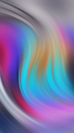 Swirling abstract gradient of vibrant purple blue pink orange and silver colorsの写真素材