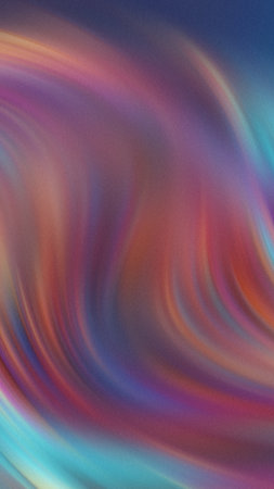 Swirling waves of pink purple blue and orange light create a fluid abstract background textureの写真素材