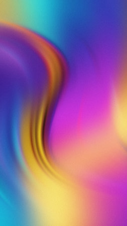 Vibrant abstract gradient with swirling curves of purple yellow blue and pink colorsの写真素材