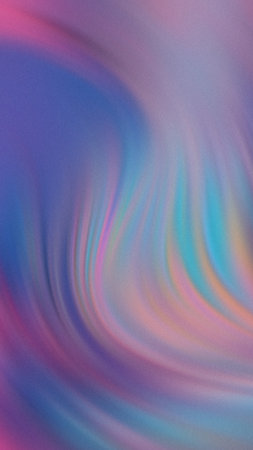 Soft pastel gradients of purple blue pink and teal swirl and blend creating a fluid abstract background texture.の写真素材