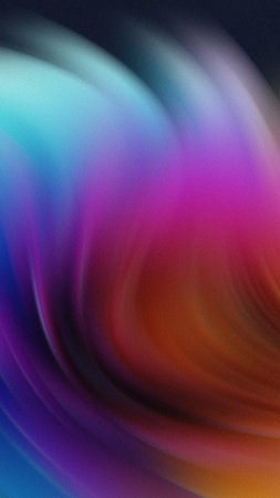 Abstract swirling gradient of blue purple pink and orange with a dark background and subtle texture.の写真素材