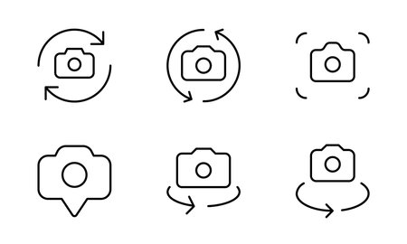 Front camera switch from front to back camera outline flat icon for apps icon vector on white background. camera related icons set. Editable Stroke. Line, Solid, Flat Line, Vectorのイラスト素材