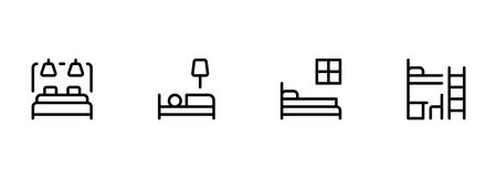 bed icon, double bed icon, furniture icon. sleep night hotel motel icon vector set design with Editable Stroke. Line, Solid, Flat Line, thin style and Suitable for Web Page, Mobileのイラスト素材