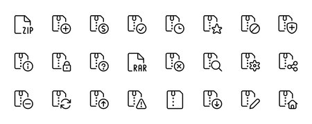 ZIP file icon, document icon, download zip button icon isolated on white background. ZIP file symbol. Vector Illustration. Editable Stroke. and Suitable for Web Page, Mobile App, Uのイラスト素材