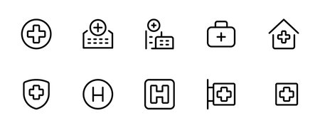 hospital icon, vector set design with Editable Stroke. Line, Solid, Flat Line, thin style and Suitable for Web Page, Mobile App, UI, UX design.のイラスト素材