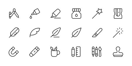 Graphic design tools icon, creativity, art related editable stroke outline icons set isolated on white background flat vector illustration. Editable Stroke. Flat vector icon for apのイラスト素材