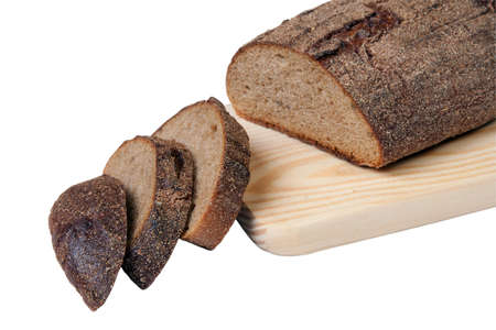 Cut bread on wooden board