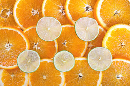  lime and orange slices backgroundの写真素材