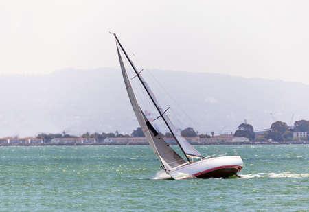 Yacht sailing in the San Francisco bayの写真素材