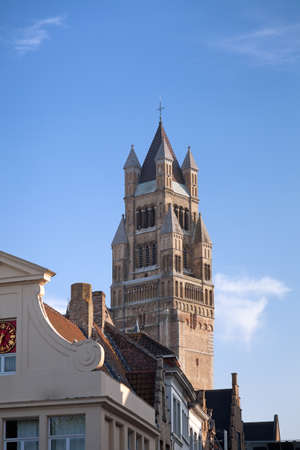 The Saint Salvador Cathedral in Bruges and roofs of old houses