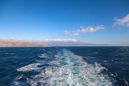 Water splashes after passenger ferryの写真素材