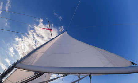 Rigging, ropes, shrouds and sail crop on the yacht