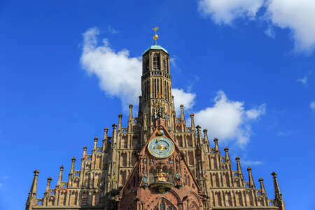 Church of Our Lady (Frauenkirche), blue sky with clouds in Nuremberg, Germnyの写真素材