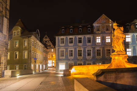 Kaiserin Kunigunde statue at night in Bamberg, Germanyのeditorial素材