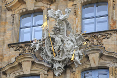 Knight with spear and angels with trumpets statues in Bamberg, Germanyのeditorial素材