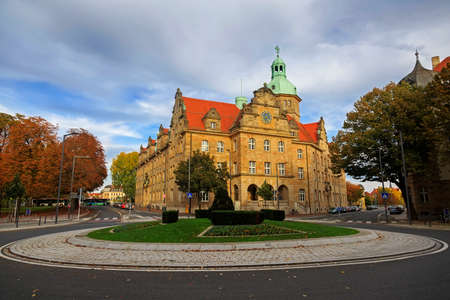 Crossroad with transport and vintage buildings in Bamberg, Germanyのeditorial素材