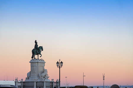 King Jose I statue near Lisbon Story Center at sunset, Portugalのeditorial素材