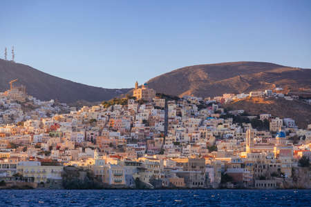 Sea bay near greek village at sunriseの写真素材