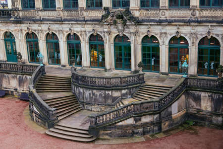 Stairs top view  at Zwinger palace and Residenzschloss (city hall) on the back in Dresden, Germanyのeditorial素材