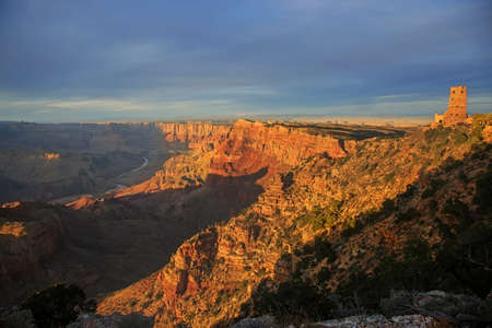 desert view watchtower in Grand Canyon National Park with landscape viewの写真素材