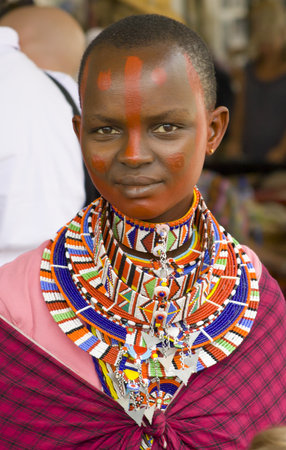 International Folk Art Market held annually in Santa Fe, New Mexico,  USA, young woman from Kenya, Africaのeditorial素材