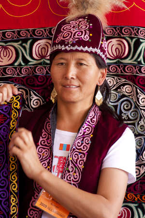 International Folk Art Market held annually in Santa Fe, New Mexico,  USA, woman from Mongoliaのeditorial素材