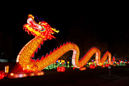 ALBUQUERQUE, NEW MEXICO, USA- NOVEMBER 12,2017: Chinese Lantern Festival lit up at night to celebrate the Chinese New Yearのeditorial素材