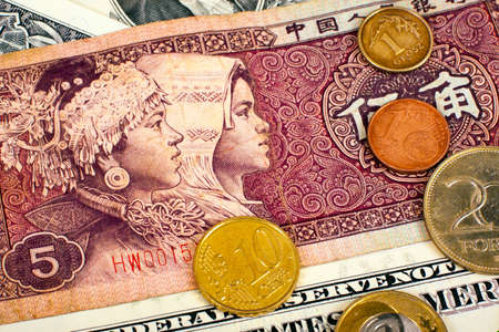 Yuan foreign currency closeup of money. International currencies coinの写真素材