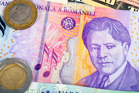 Romania Foreign Currency closeup of money International currencies coinの写真素材